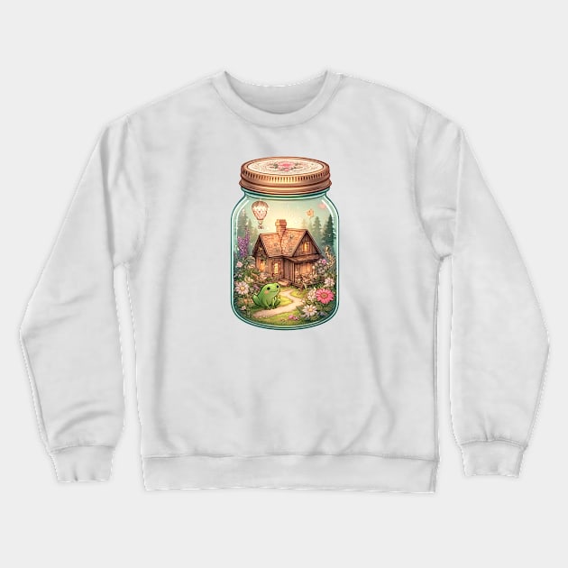 Enchanting Cottagecore Mason Jar with Frog Crewneck Sweatshirt by Mysticmuse